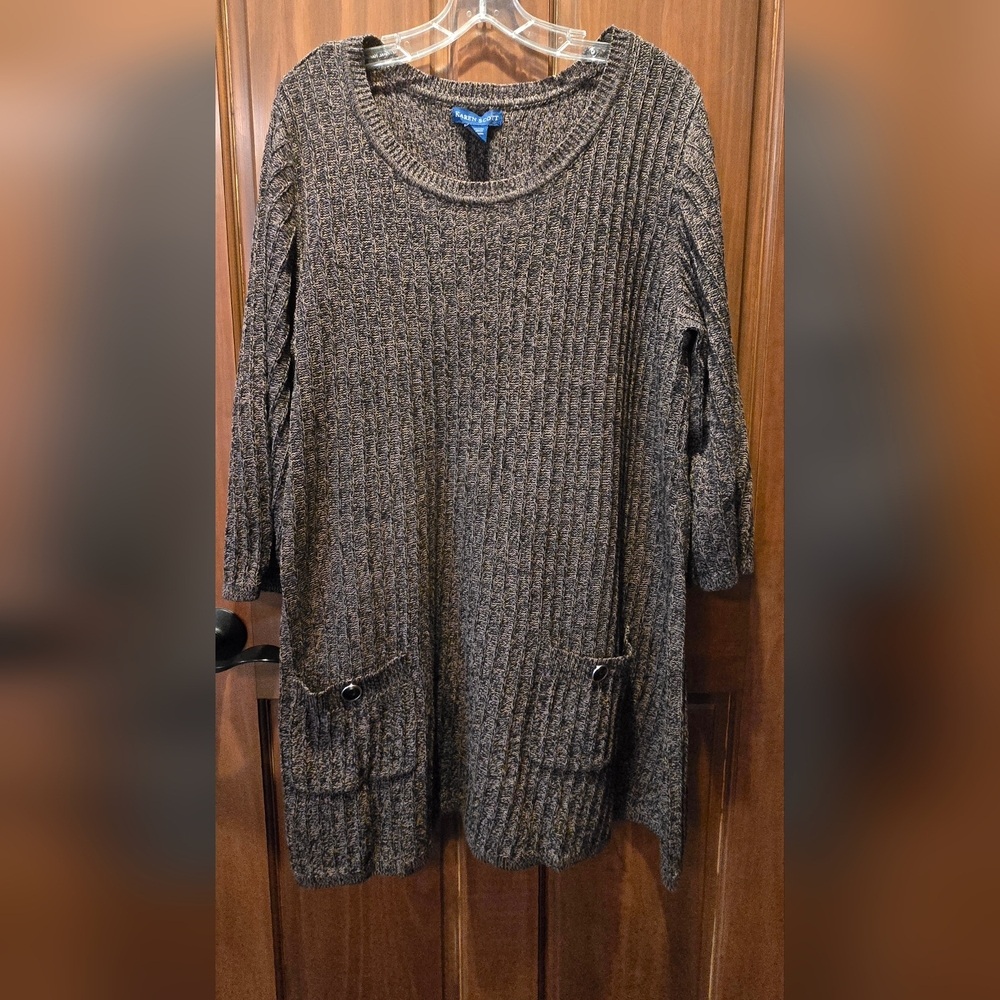 Karen Scott Black and Brown Knit Sweater Dress